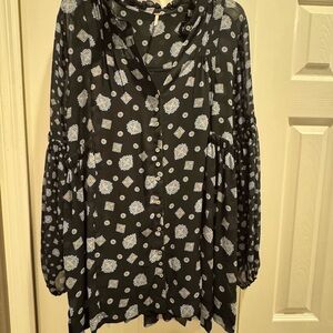 Free People Black and Blue Patterned Dress